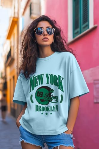 Image of JUNEBERRY Round Neck Drop Shoulder Round Neck Black & White Graphic Printed Pure Cotton Oversized Baggy Fit Half Sleeve T-Shirt for Women & Girls (Sizes: S to 2XL)