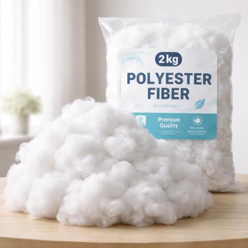 Image of Premium Polyester Fiber Filling for Pillow, Cushion & Soft Toys | Soft Fluffy Stuffing Fiber | Lightweight Fiber for DIY Craft, Teddy Bear & Doll Making | Washable & Durable | 2000g Pack (White)