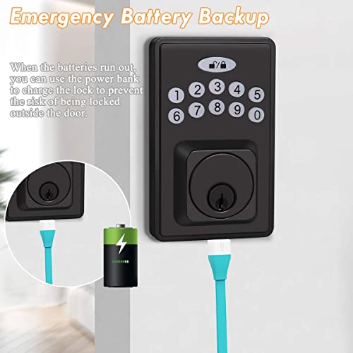 Probrico Keypad Deadbolt With Passage Door Handle, Keyless Smart Deadbolt With 100 Codes With 1-Touch Motorized Locking, Black #TOP4