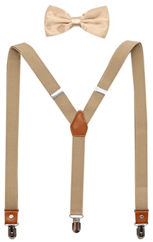 Suspenders And Pre-Tied Bowtie Set For Boys And Men By Jaifei, Casual And Formal (Boys(33 Inches), Champagne) #TOP3