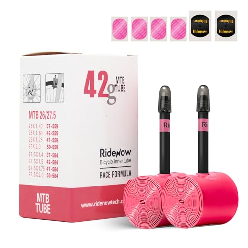 RideNow Bike Inner Tube, 2-Pack MTB 26"-27.5"/1.3-2.0 TPU Bike Tube with 45mm Presta Valves, Lightweight 42g & Puncture Resistant Bicycle Inner Tube(Include Bike Tube Patch Repair Kits)