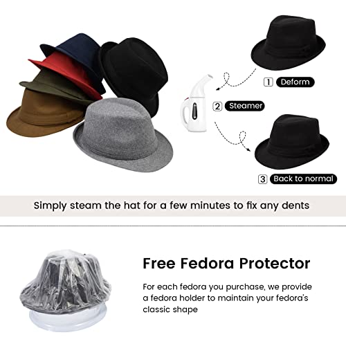 Younglove Fashion Fedora For Men Dress Hats Black Fedora Hats For Men Men's Classic Manhattan Structured Trilby Fedora Hat Black Fedora Hat For Men, Black, Large #TOP4