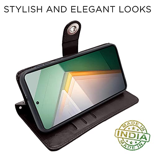 Image of Pikkme iQOO 11 5G Flip Cover Leather Finish | Inside TPU with Card Pockets | Wallet Stand and Shock Proof | Complete Protection Button Flip Case (Coffee)