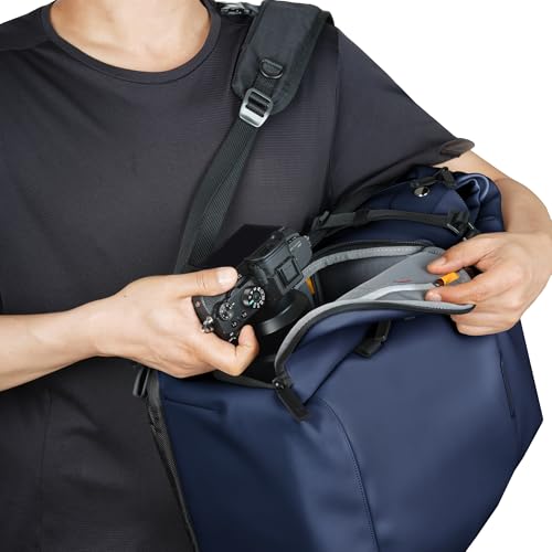 Image of VANGUARD VEO Lite B25L Camera & Everyday Backpack (Navy) - Fits Full-Frame Camera with 70-200mm Attached + 3-4 Lenses, 16 inch Laptop Storage, 3-Way Access, Convertible Daypack Design