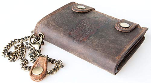 FLW Genuine Leather Trucker's Wallet with RFID (data protection), Two Buckles and a Metal Chain2