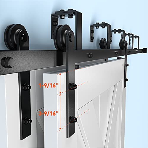 Zekoo 5Ft-16Ft Bypass Barn Door Hardware Kit Double Track Low Ceiling Bracket With Metal Hanger For Double Sliding Barn Door (6.6Ft Bypass Kit) #TOP2