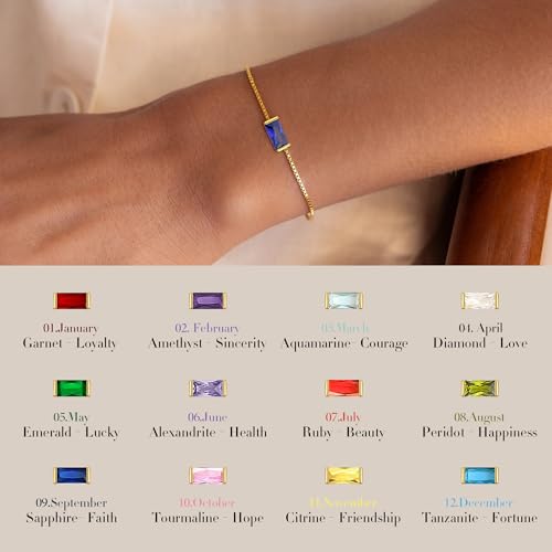 Birthstone Gold Bracelets for Women Girls Non Tarnish - Trendy Dainty 14K Gold Plated Bracelet Friendship CZ Bracelets Anniversary Birthday Gifts for Mom Girlfriend2