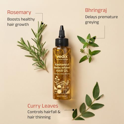 Image of Vedix Keshamrut Herbs Infused Hair Oil for Men & Women I Control Hair Fall & Boost Hair Growth I 16+ Whole Herbs, Leaves & Flowers I No Mineral Oils & Chemicals (100ml)
