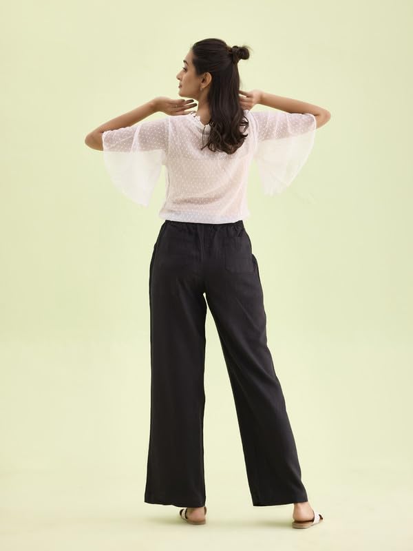 Image of GO COLORS Solid Linen Cargo Pants for Women | Full Length, Mid Rise, Side Pockets