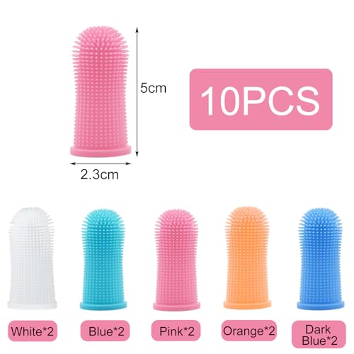 iCovalescent 10 Stück Zahnbürste Hund, 360º Hunde Finger Zahnbürste Katze, wiederverwendbar Silikon Haustiere Zähne Reinigung Zahnbürste Kit für Hunde, Katzen & Kleine Haustiere Zahnpflege(5cm)