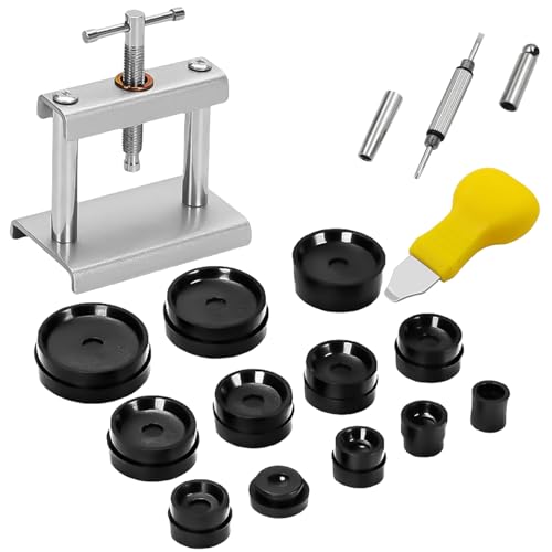 Kit de Réparation de Montres HOMURY, Outil de Presse pour Fermeture de Boîtiers, 12 Formes Inclus, 1 Outil en Forme de H, 1 Tournevis