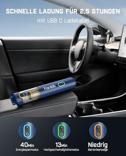 Fanttik Slim V8 APEX Akku-Autostaubsauger, 4-in-1 tragbarer Mini RobustClean™ Handstaubsauger mit 19000 Pa/45 AW Saugkraft, 2 Saugmodi, Auto-Staubsauger für Auto, Bürotisch, Tastaturen (Blau)