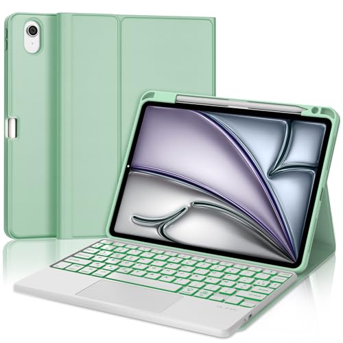 Housse clavier iPad Air 11 M4 pavé tactile AZERTY étui rétroéclairé vert