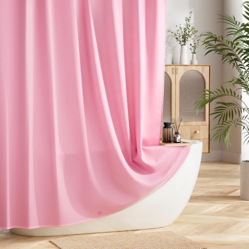 Image of Pink Fabric Shower Curtains 70 X 72 Inch, Water-Resistant Heavy Duty Bathroom Cloth Shower Curtain Liner