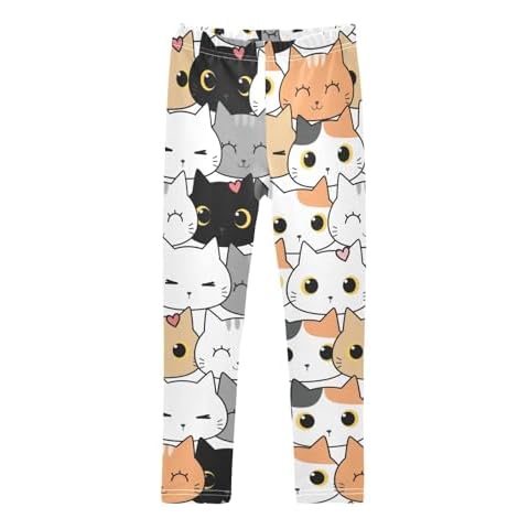 Selerdon Cute Cats Funny Cartoon Girls Leggings Kids Athletic Dance Running Yoga Pants Workout Active Tights Trousers Multi Cover