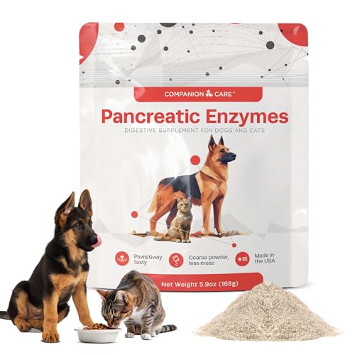 Companion Care Pancreatic Enzymes for Dogs & Cats High-Strength Low-Odor (Acetone-Free) Porcine-Derived Powder Digestive Supplement for Dogs & Cats Made in the USA (5.9oz 168g)