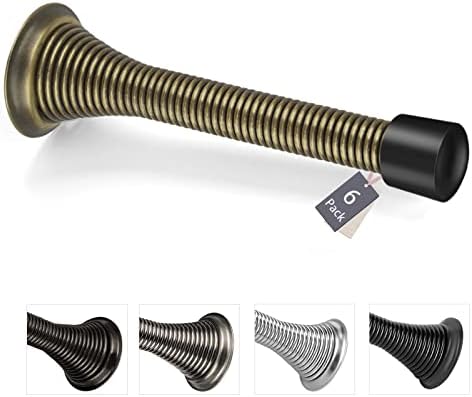 Crosize 6 Pack Antique Brass Spring Door Stops Wall Protector, 3-1/4" Heavy Duty Flexible Door Holder, Stainless Steel Door Stopper for Bottom of Door with Rubber Bumper, Exterior Oil-Rubbed Brass