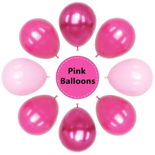 Image of YMSZ Pink Balloons, 67pcs 12 Inch Hot Pink Balloons Metallic Chrome for Birthday, Baby Shower, Wedding, Valentine's Day Party Decoration