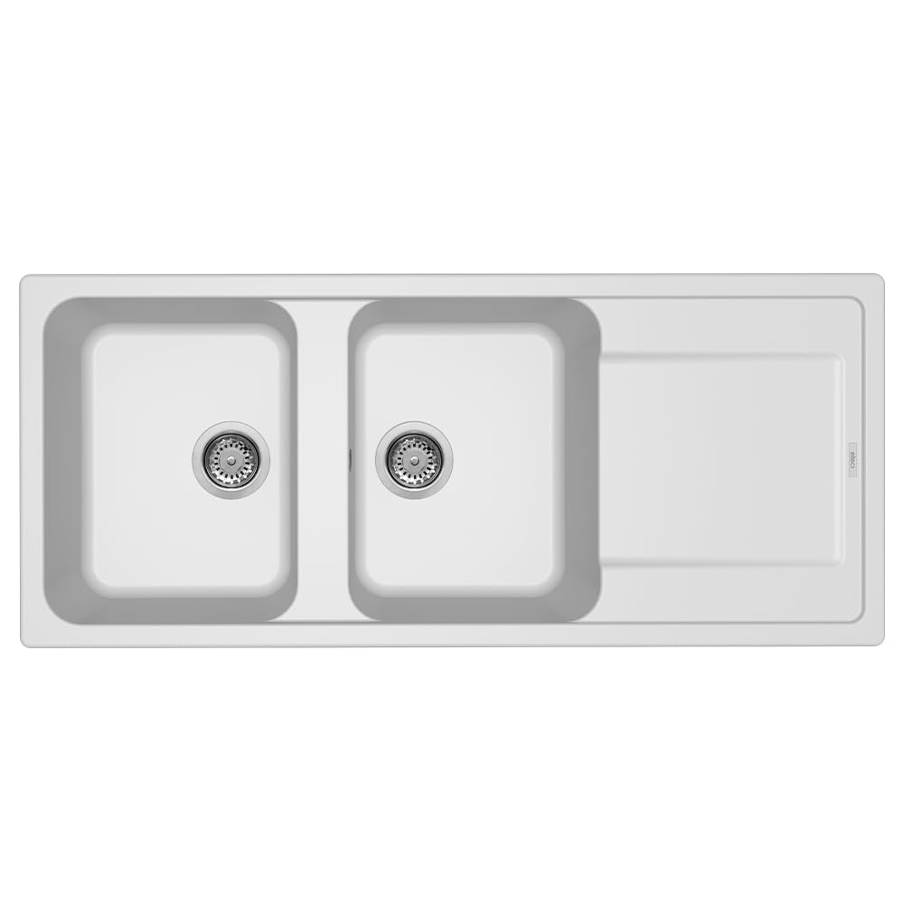 Elleci LG250068 Life 500 - Lavello da cucina, 2 vasche, gocciolatoio, 116x50 cm, Bianco