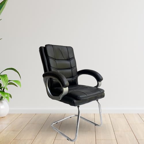 Image of activa Executive Office Visitor Chair | Ergonomic Relax Chair for Study, Home, Reception| Comfortable Cushioned Seat Back, Double Pipe Frame with Arm Rest Guest Seating (1, Prime Black, Star)
