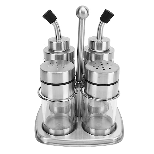 Lybunair Stainless Steel Seasoning Containers Set, 4Pcs Vinegar Bottle Pepper Shaker with Base Stand, Seasoning Jar for Salt & Pepper Shakers for Home and Dining
