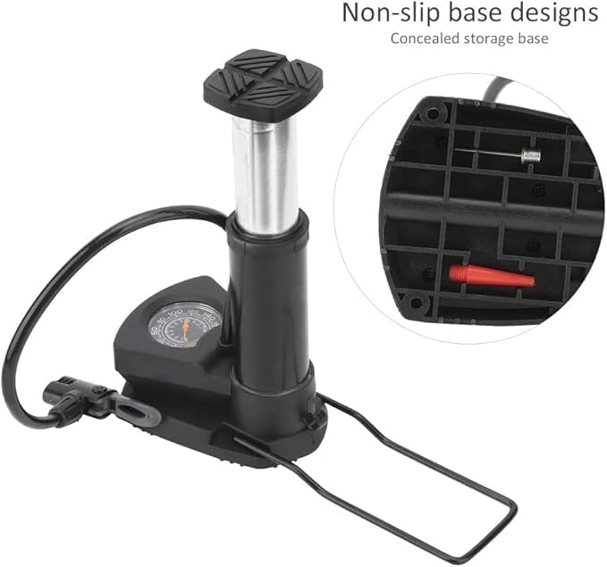 Falshruti Mini Foot Pump for Car, Bike & Bicycle Tires, Portable Pedal Air Pump with Pressure Gauge, Compact Tire Inflator for Cycle, Sports Balls & Emergency Roadside Repair 2