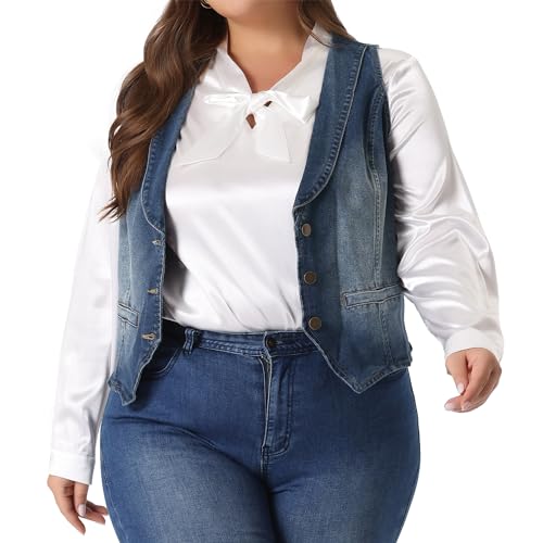 Agnes Orinda Plus Size Denim Vest for Women Button Down Jean Waistcoat Sleeveless Jacket2