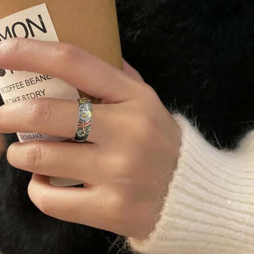 Vintage Silver and Rose Gold Color Carved Dragonfly Sunflower Ring, Unique Metal Hammered Lotu Leaf Flower Rings Women Engagement Party Ring Jewelry3