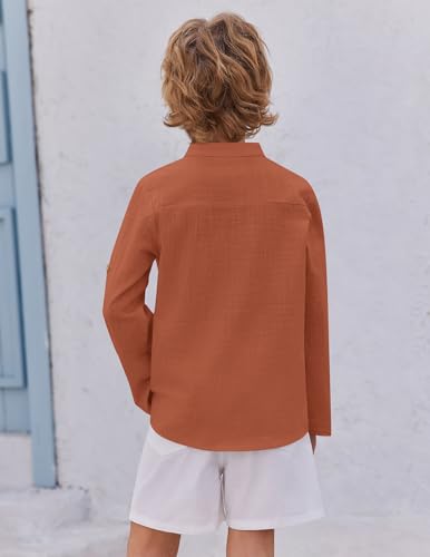 Image of Arshiner Boys Cotton Linen Henley Shirt Button Down Shirt Long Sleeve T Shirt Beach Shirt Tee Casual Solid Tops