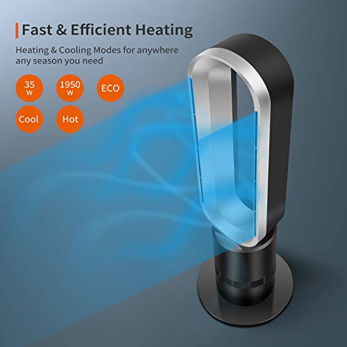 32 inch Space Heater Bladeless Tower Fan, Heater & Fan Combo, 9H Timer 10 Speeds with Remote Control, Air Circulator Fan for Home