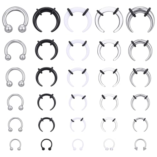 30pcs Septum Pincher Tapers Horseshoe Septum Rings Acrylic Stainless Steel