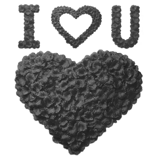 VKshop 1200 Black Rose Petals - Artificial Fake Rose Flower Petals for Valentines Day Wedding Decorations Romantic Proposal Anniversary Party Aisle Decor Flower Girl