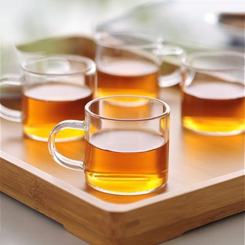 Image of IndusBay Pack of 4, Borosilicate Glass Tea Cups 130 ml Clear Glass Small Tea Coffee Mugs with Handle, Microwave Safe