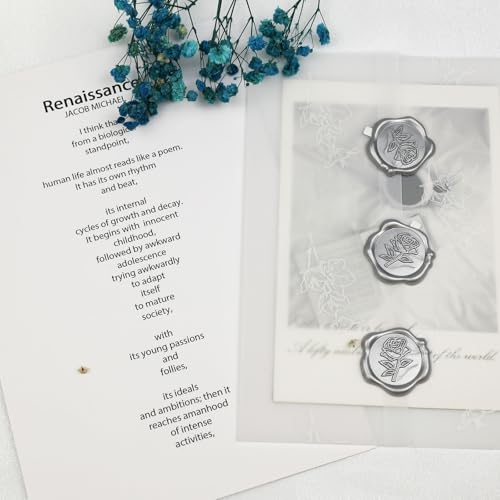 50 Pcs Silvery Wax Seal Stickers - Rose Style, Self Adhesive Wax Seal for Wedding Invitation, Easy Use Good Adhesion, Silvery Rose Envelope Stickers Perfect for Invitation or Seating Chart