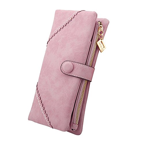 Cozyswan Mode ladies leather purse/moneybag with a button, long, womens handbag pink