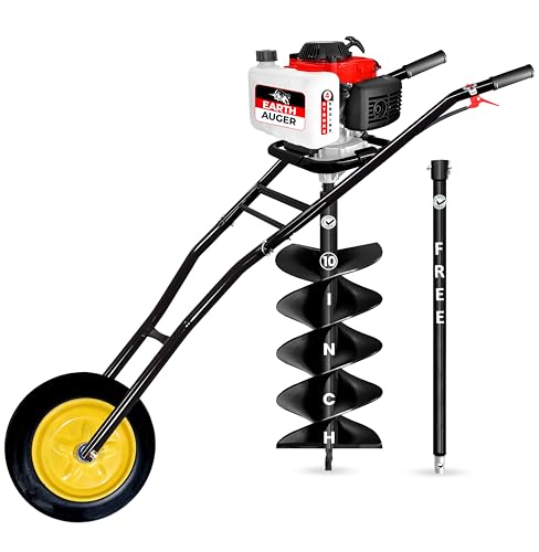 Image of DVI 142CC Trolley Earth Auger Machine, 4-Stroke Petrol Engine - with 10 Inch Double Spiral Planter Bits & Free Extension Rod | for Plantation, Fencing & Post Hole Digging in All Soil Types.