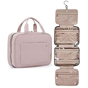 BAGSMART Hanging Toiletry Bag Travel Large Wash Bag Womens Cosmetic Bag Clear for Full Sized Container Pink