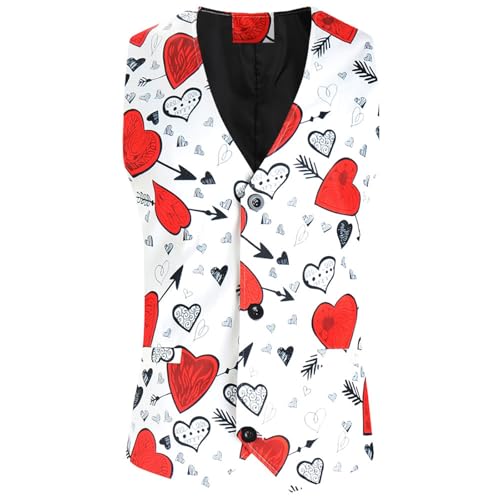 Celanisai Chaleco de traje para hombre con estampado de corazón, sin mangas, cuello en V, chaleco para hombre, corte ajustado, para boda, chaleco de trabajo, vintage, con botones, chaleco de ocio
