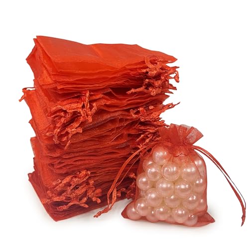 Image of SIAGCRAW Organza Bags 2.8 inchx3.6 inch, 100Pcs Small Mesh Drawstring Pouches | Red Organza Bags for Jewelry, Candy, Party Favors, Small Sachet Wrap, Storage Supplies