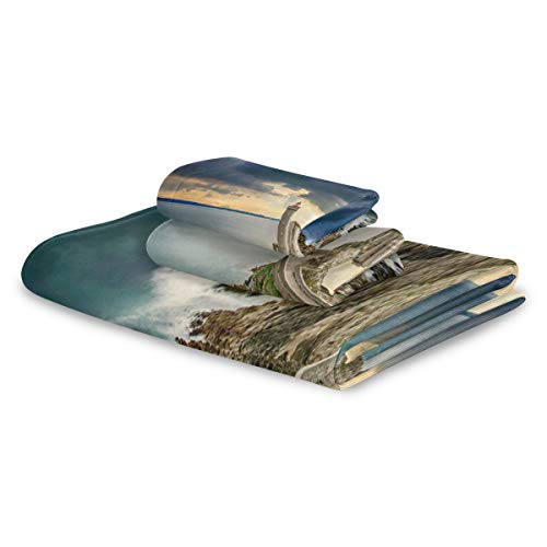 TropicalLife Three-Piece Absorbent Towel Square Towels Thickened Architecture Beach Lighthouse Bath Towel Set Washcloth Hand Towel Soft and Beautiful not Easy to Fall Off Home