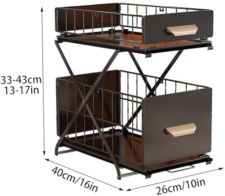 Under Sink Organizer 2-Tier Slide Out Storage, Height Adjustable for Kitchen & Bathroom Cabinets, Large Capacity, White/Black - Maximize Space & Declutter
