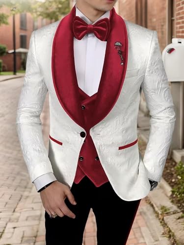 Men's Floral Jacquard Suit 3 Piece Slim Fit Suits Tuxedo Shawl Lapel One Button Suit for Men Wedding Party Prom Dinner2