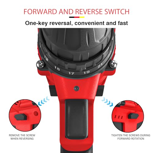 21V Cordless Power Drill Combi Drill with 2X Batteries, Max 45N.M Torque Screwdriver Electric Power Tools Battery Powered Drill and Screwdriver Set with Variable Speed, Led Light, 3/8" Chuck, Red - Image 5