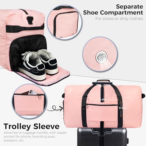 Image of Fmeida 65L Duffle Bag Foldable Travel Duffel Bags for Men Women Travel Bag | Shoes Compartment, 65L Large Capacity, Foldable, Packable, Water Repellent, Tear Resistant, for Traveling Gym Overnight Camp