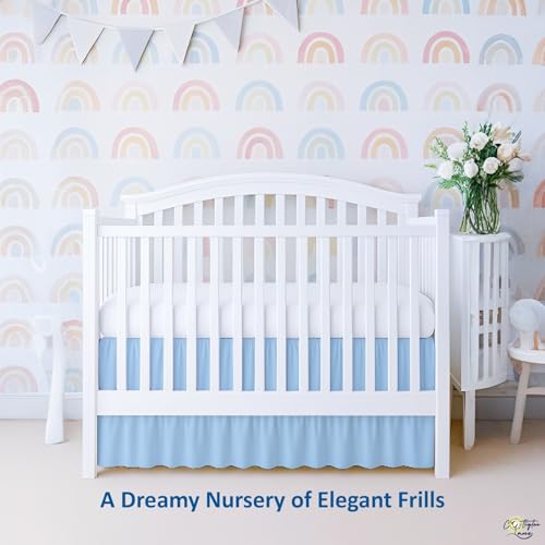 Image of Cottington Lane Light Blue Infrant Crib Bed Skirt Dust Ruffle with Split Corner, 100% Natural Cotton Nursery Crib Toddler Bedding Skirt for Baby Girls or Boy, Fits Standard Cribs 28 inchx52 inch with 14 inch Drop