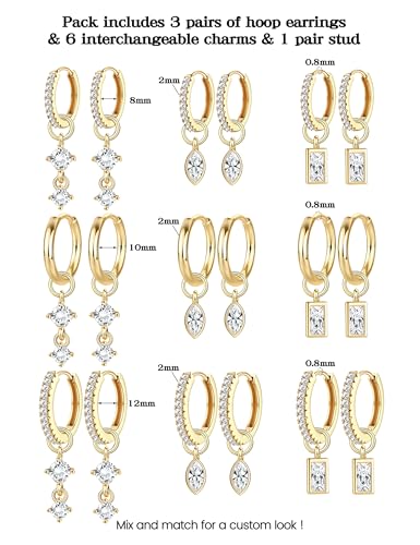 Besteel Small Gold Hoop Earrings for Women – Hypoallergenic 14K Gold Plated Hoops Cartilage Earring Sets for Multiple Piercing Dainty Silver Huggie Stud Earring Stacks with Charm4