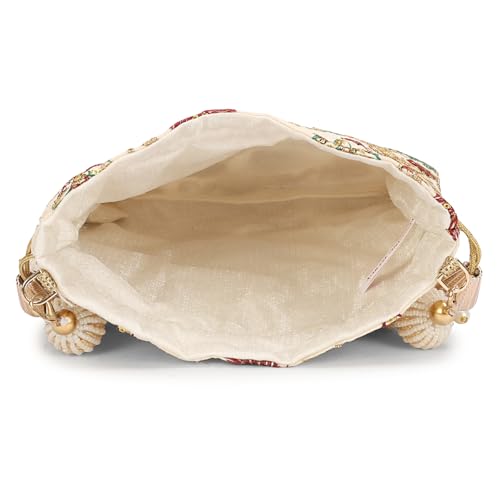 Image of LONGING TO BUY Indian Embroidered Pearl Potli Bag For Women, Sequence Design with Tassel, Wedding Potli Bags