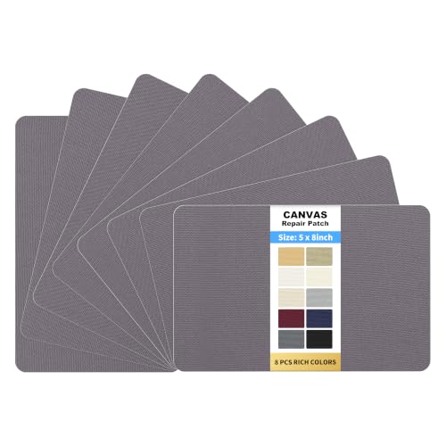 KING MOUNTAIN Canvas Repair Patch, 5×8 Inches 8pcs Self-Adhesive Waterproof Fabric Patch for Sofas, Tents, Furniture,Tote Bags, Car Seats (Grey)