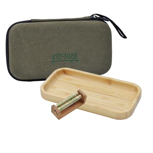 Cigarette Rolling Machine with Smell Proof Bag, Includes Wooden Rolling Tray, Bamboo Cigarette Roller for 83mm Size Width Roll Papers, Single Wide