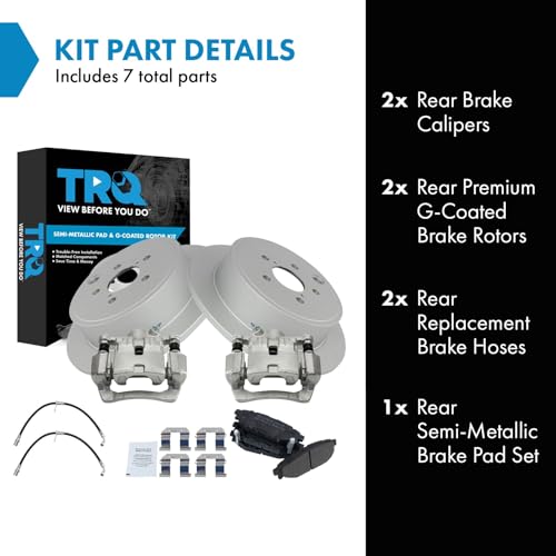 Image of TRQ Rear Brake Pad and Rotor Set Semi Metallic G Coated Rotors Calipers Compatible with 2010-2011 Subaru Impreza